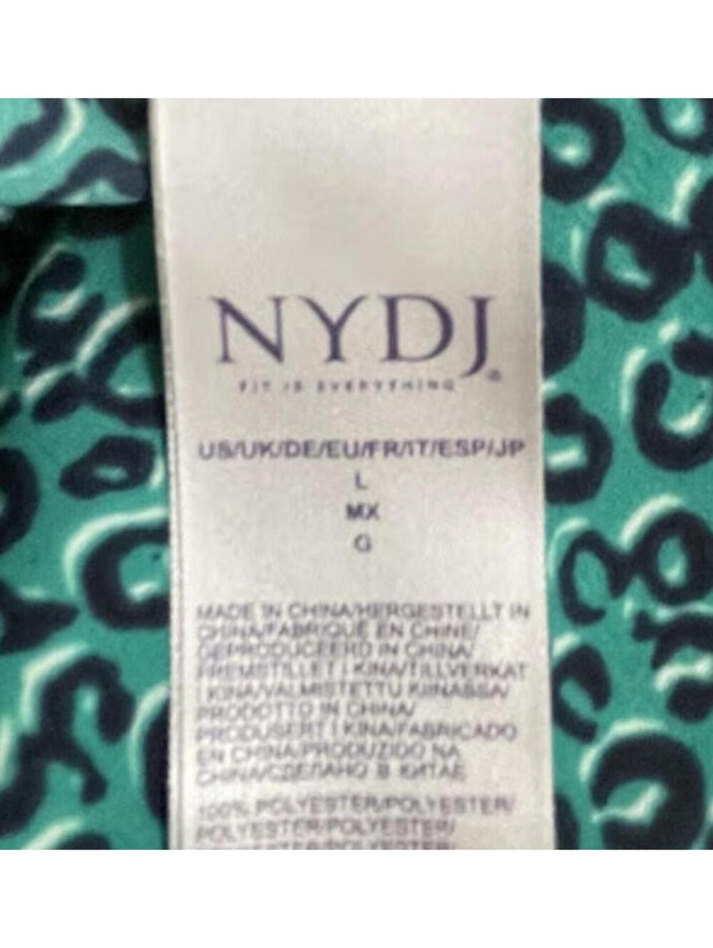 NYDJ Pintuck Blouse Top Women's L Green Black Animal Leopard Print Lightweight - Picture 8 of 11